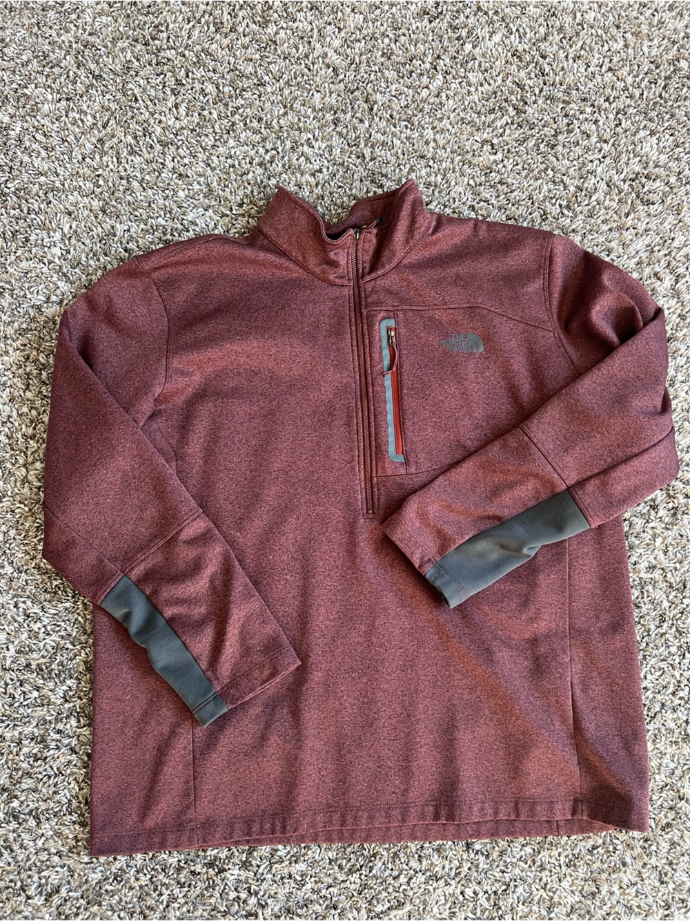 The North Face Men's Zip-Up Jacket in Burgundy with Gray Trim